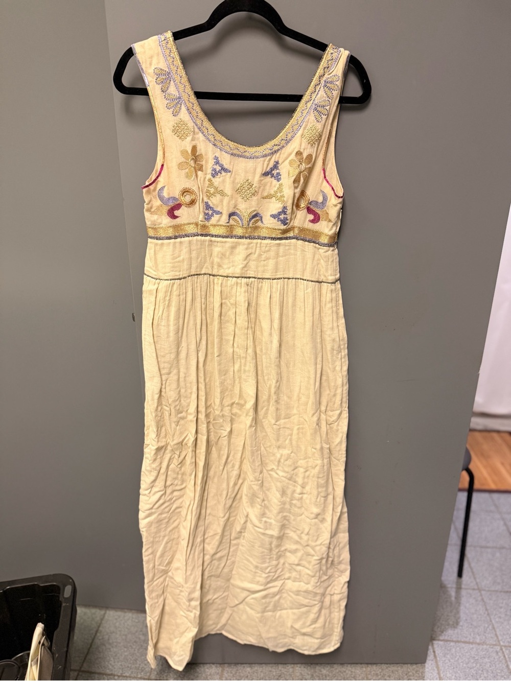 Sleeveless Embroidered Cream Maxi Dress